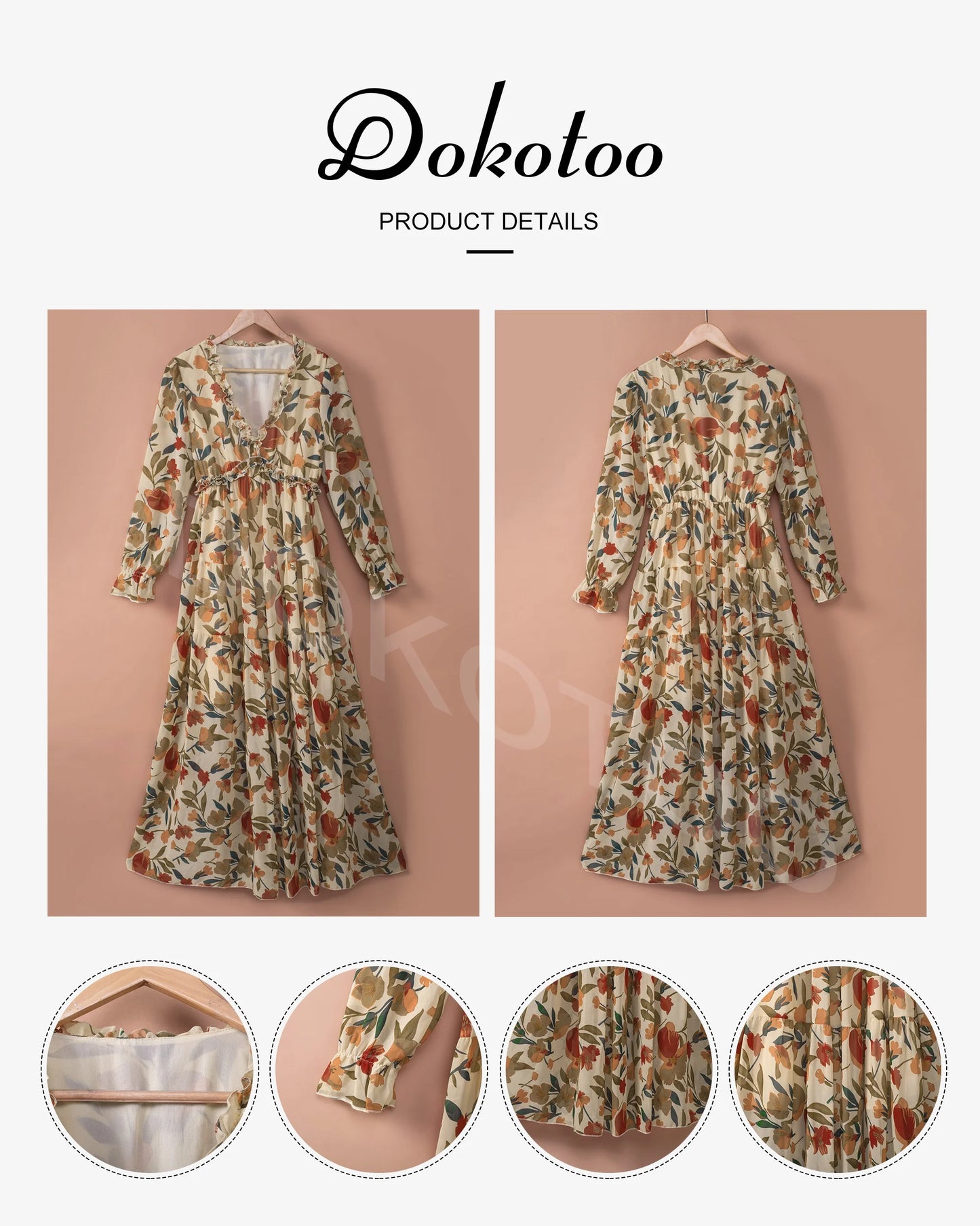 Women's Apricot Floral Maxi Dress