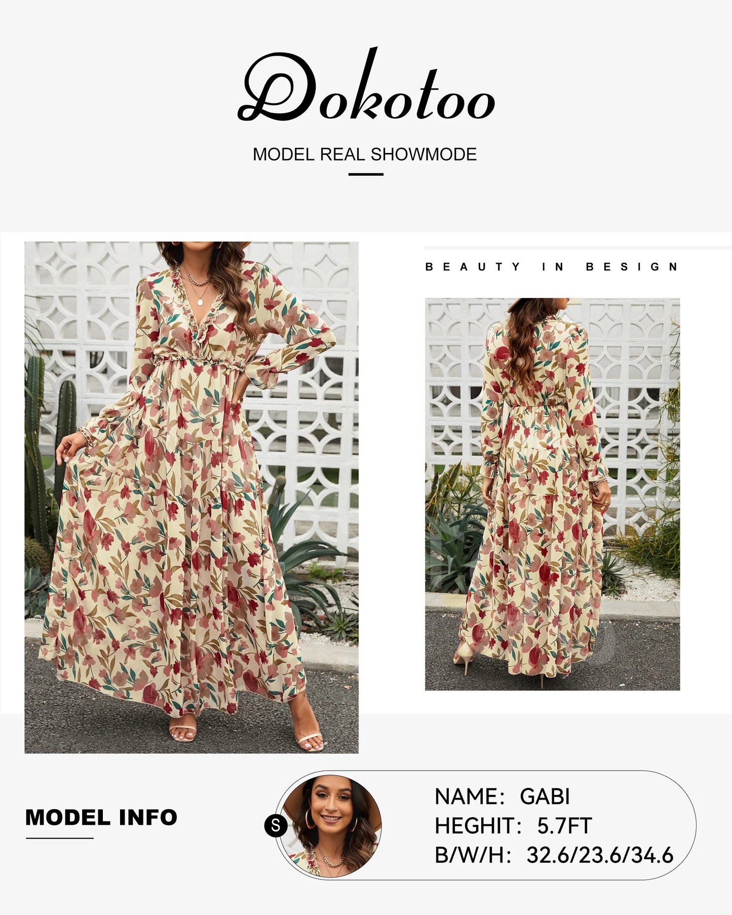 Women's Apricot Floral Maxi Dress