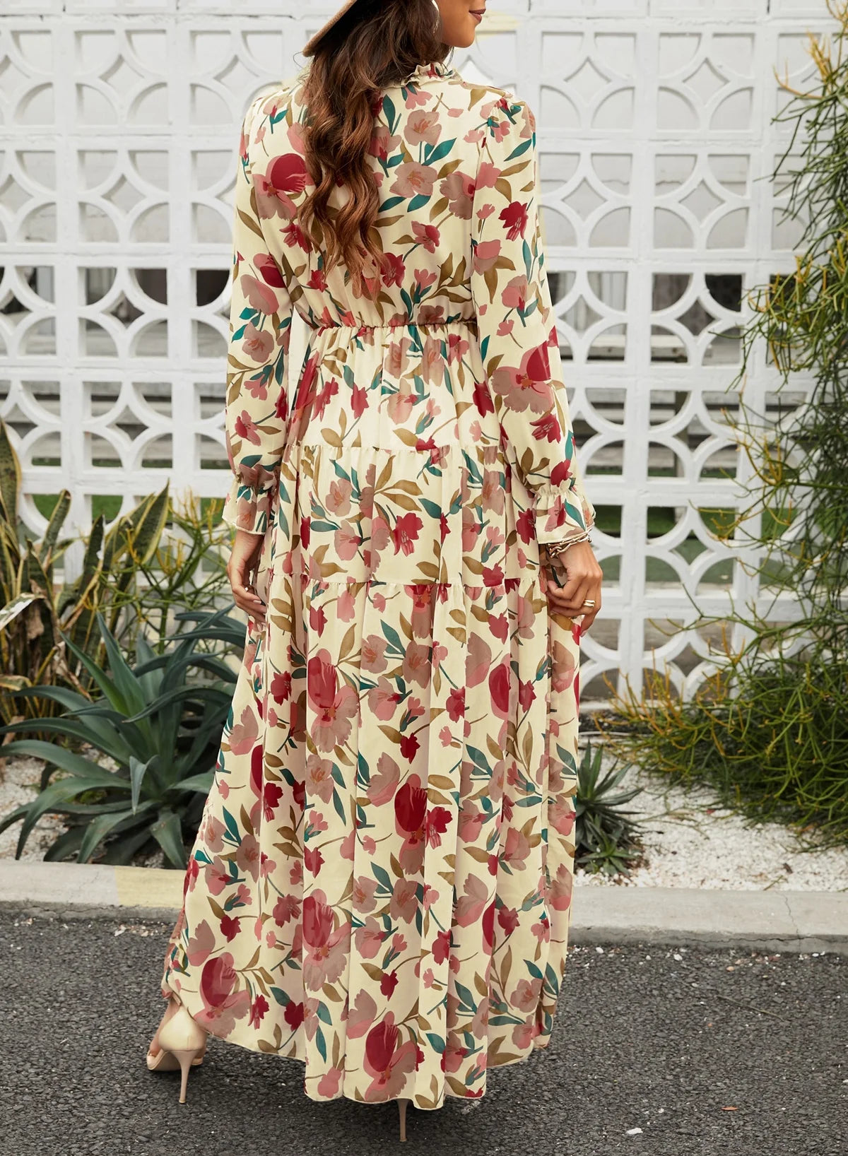 Women's Apricot Floral Maxi Dress