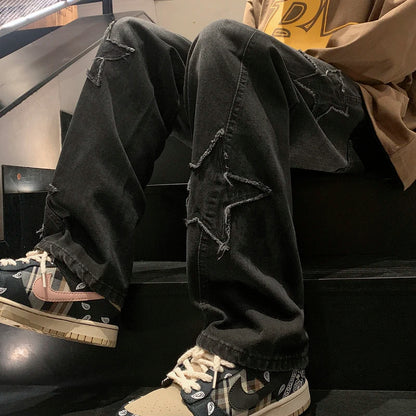 Star Embroidery Denim Pants