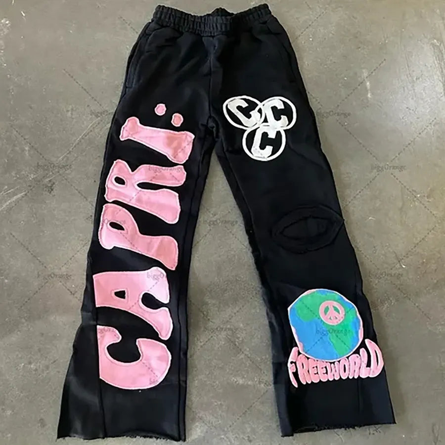 Mens baggy embroidered pants 