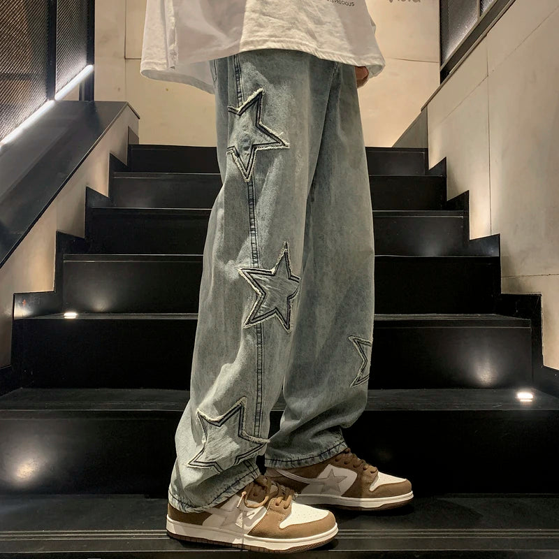 Star Embroidery Denim Pants