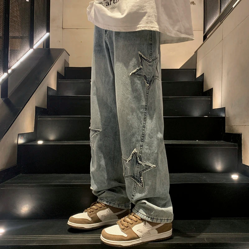 Star Embroidery Denim Pants