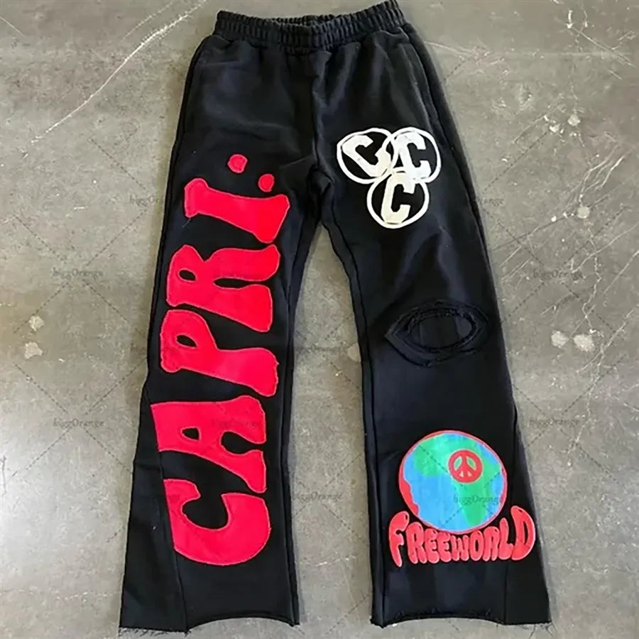 Mens baggy embroidered pants 