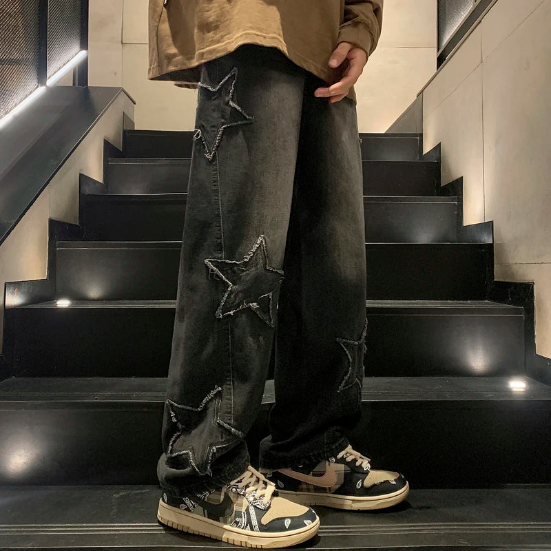 Star Embroidery Denim Pants